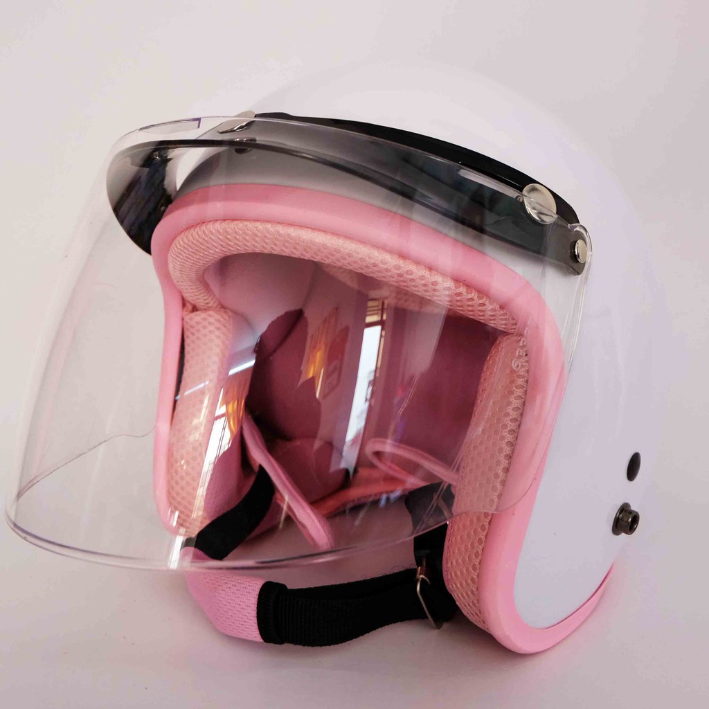 Mũ Bảo Hiểm 3/4 đầu Lót Hồng + Kèm Kính FullFace - Hàng CTY-Cam Kết Chất Lượng Giống Hình 100%
