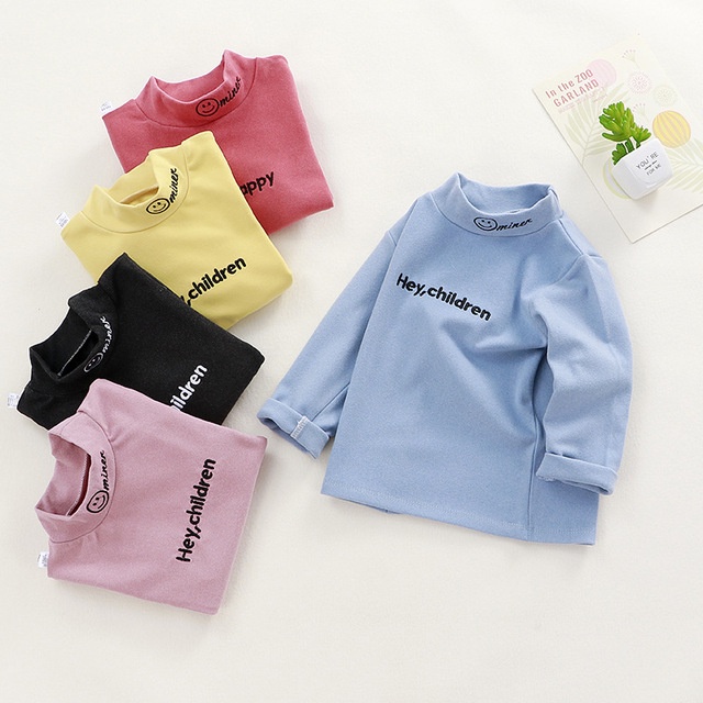 Áo dài tay cổ 3cm - áo dài tay giữ nhiệt nhiều màu, chất cotton nỉ mềm mịn cho bé trai và bé gái size từ 3 đến 8 tuổi