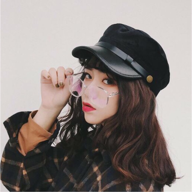 Nón kết thời trang nam nữ phối da baker boy cap Hàn Quốc Style