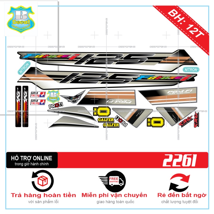( Quí khách vui lòng mang ra tiệm cho thợ dán ) Tem FUTURE 125 I DÁN XE XÁM BỤNG SAU ĐEN [Bi Decal]