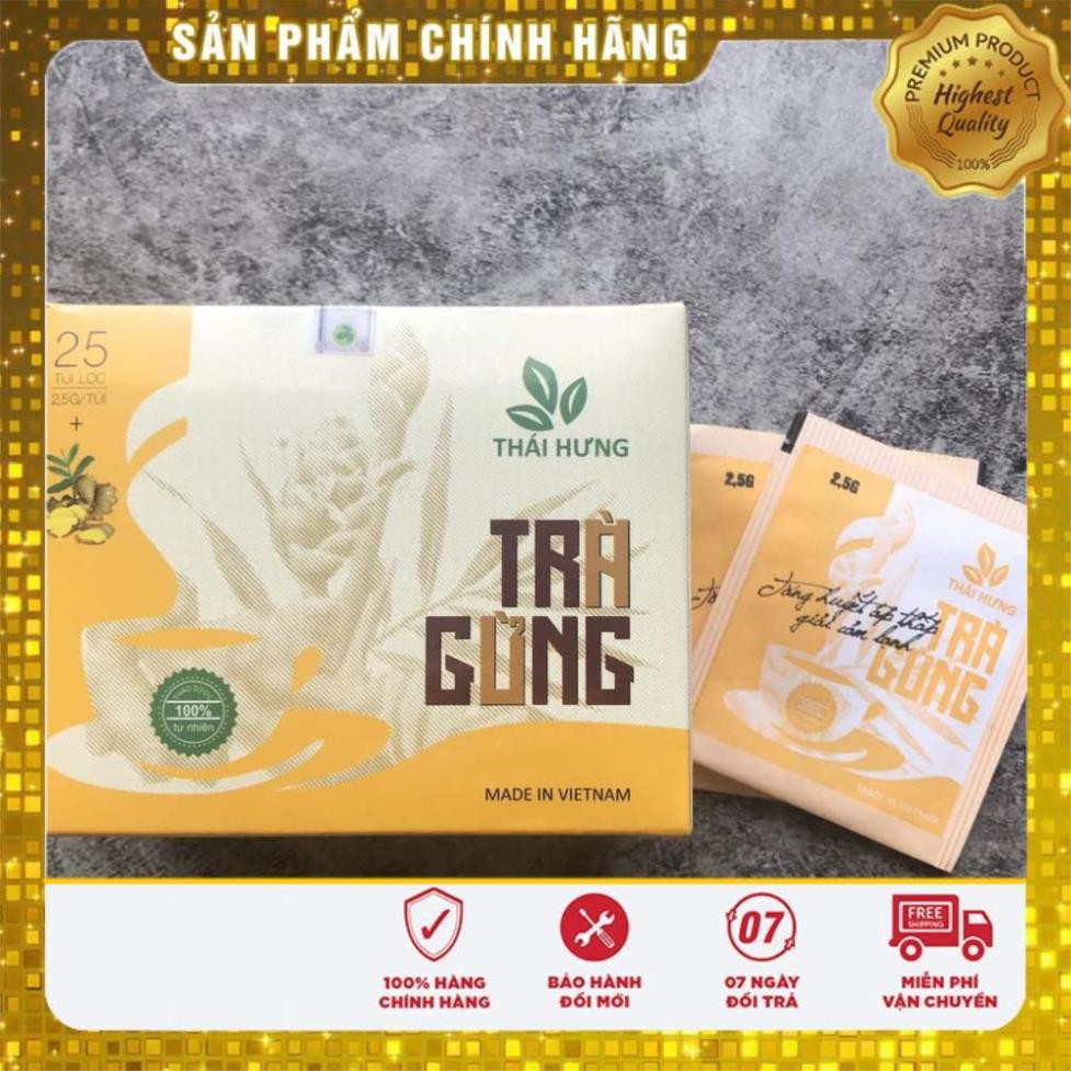 Trà Gừng Thái Hưng (trà thảo mộc túi lọc - 100% tự nhiên - không chất bảo quản, dạng hộp cao cấp)