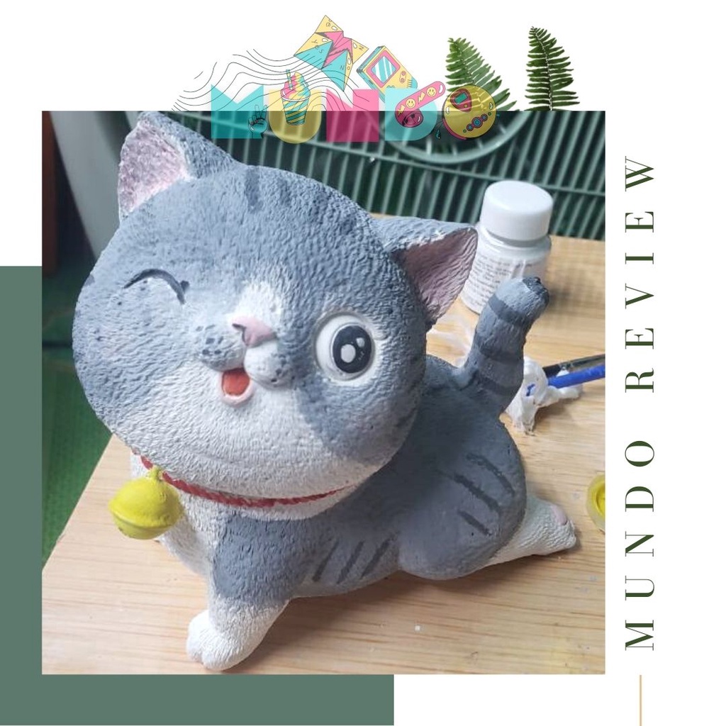 Tượng tô màu cao cấp (kèm màu/cọ) chọn mẫu MÈO LƯỜI tượng thạch cao MUNDO