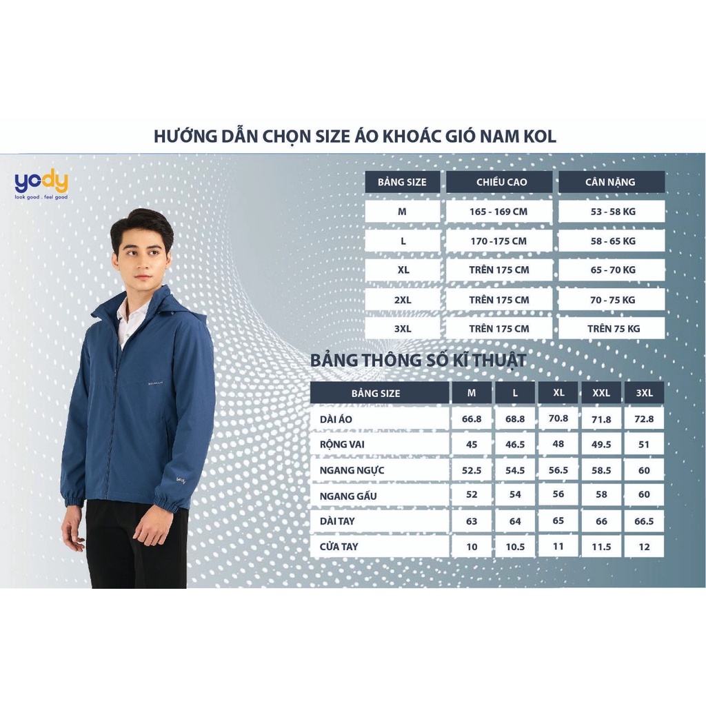 Áo khoác gió nam YODY 2 bản 3C PLUS Cản gió Chống thấm nước Cản bụi MAK21 AKM5037