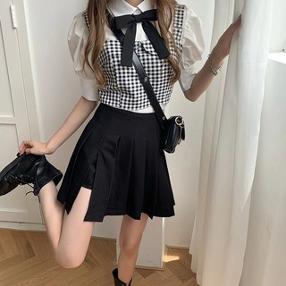 [Có Ảnh Thật - Order Hàng Loại 1] (K2) Set váy áo sơmi croptop Hàn Quốc Set 2 áo sơ mi croptop + Váy xếp ly