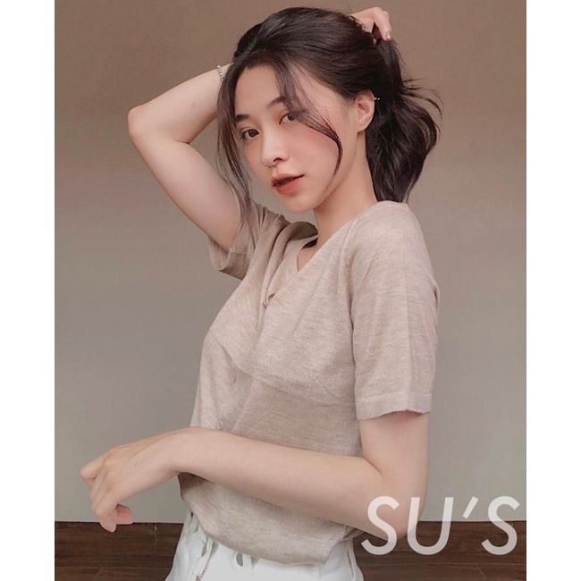 Áo len MONGTOGHI cộc tay cúc dọc