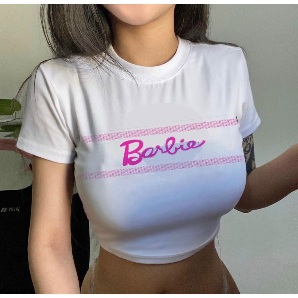 Áo thun nữ dáng croptop chữ babie tay ngắn cổ tròn basic
