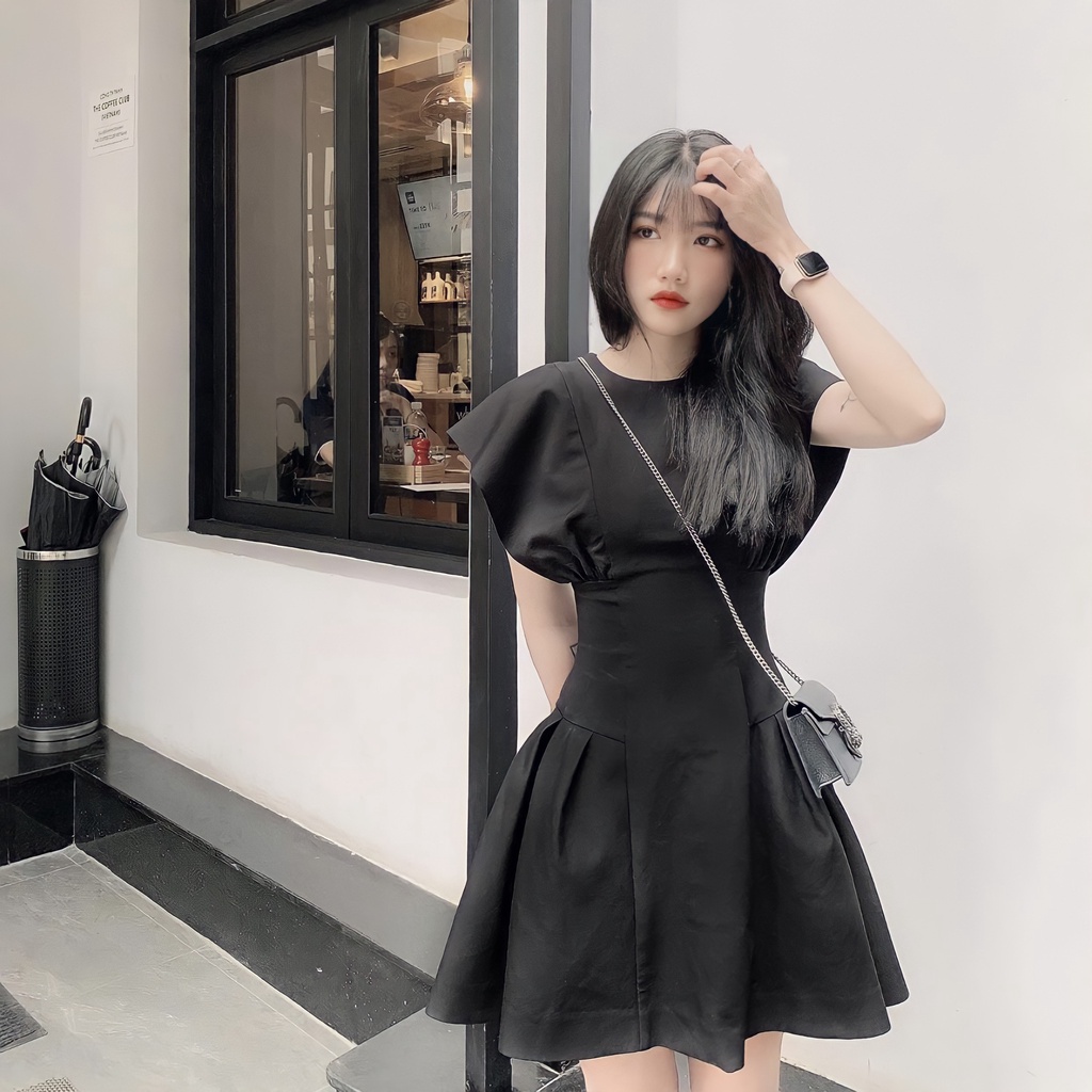 Đầm Cánh Tiên Dự Tiệc Váy Xoè Dạo Phố Vải 2 Lớp Màu Nâu Đen Nâu Rêu Cao Cấp EVA KROSS Thiết Kế