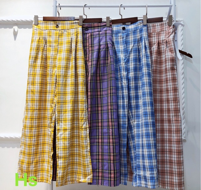 Quần Ống Rộng Dáng Suông Kẻ Ca rô - Quần Culottes Cạp Cao Có Cúc Siêu Hack Dáng-HươngSu (Q058)