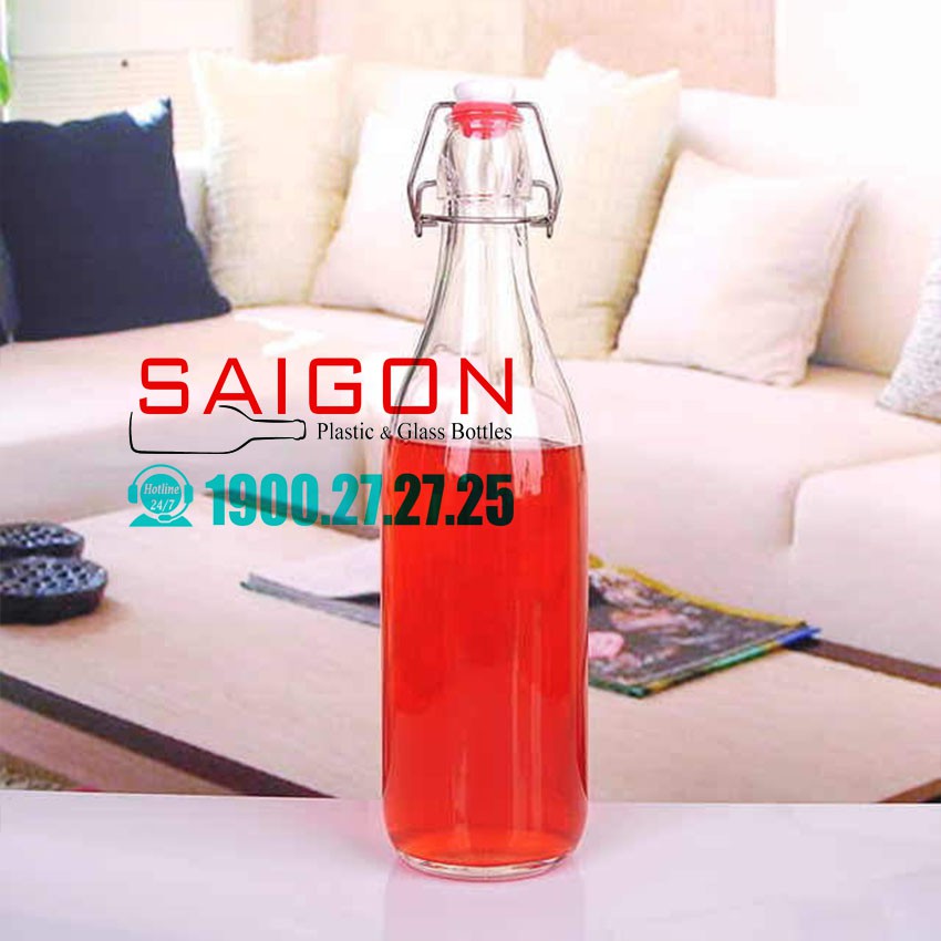 Chai Thủy Tinh Tròn 500ml Nắp Gài