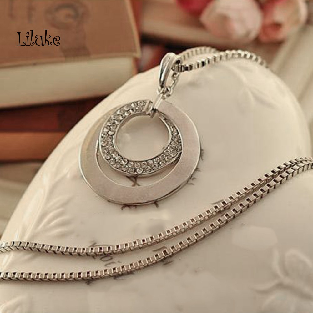 Vòng cổ Hợp Kim Dáng Dài Trang Trí Vòng Tròn Đính Đá Thời Trang Cho Nữ