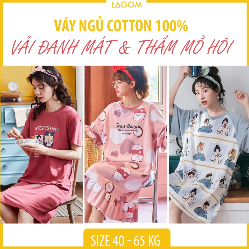 [100% COTTON] Váy Ngủ Nữ Đẹp  Đồ Ngủ Nữ Mùa Hè Cotton Hoạ Tiết Dễ Thương