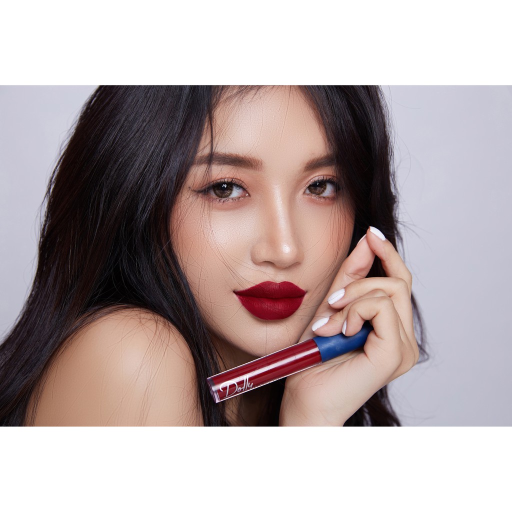 [Đỏ R.ư.ợ.u] Son Kem Cao Cấp Dolly Blue Đỏ R.ư.ợ.u - Màu Son Quyến Rũ Nâng Tont Da Và Răng | BigBuy360 - bigbuy360.vn