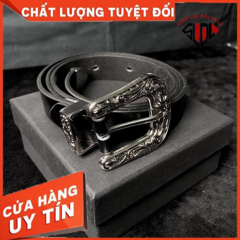 Thắt lưng unisex Vintage da thật khoá bạc.