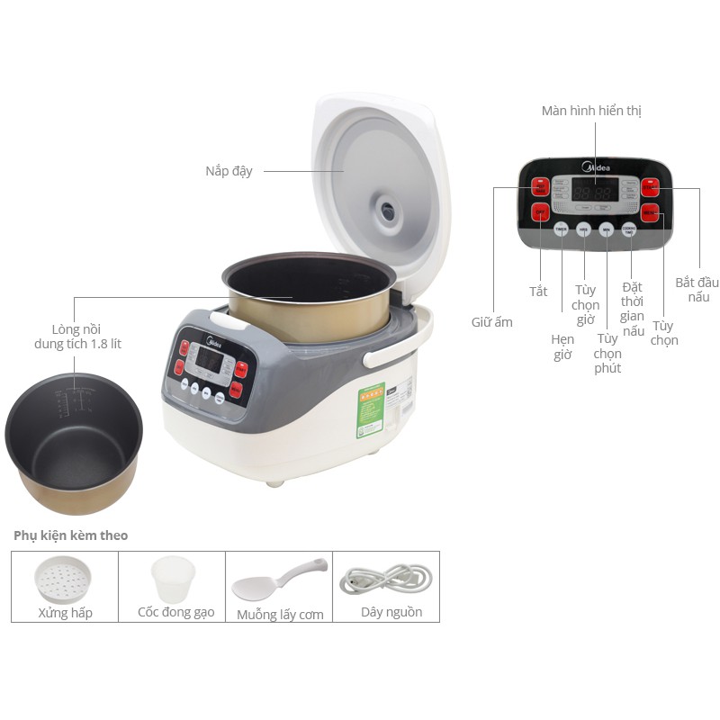 Nồi cơm điện tử Midea 1.8 lít MR-SC18MB
