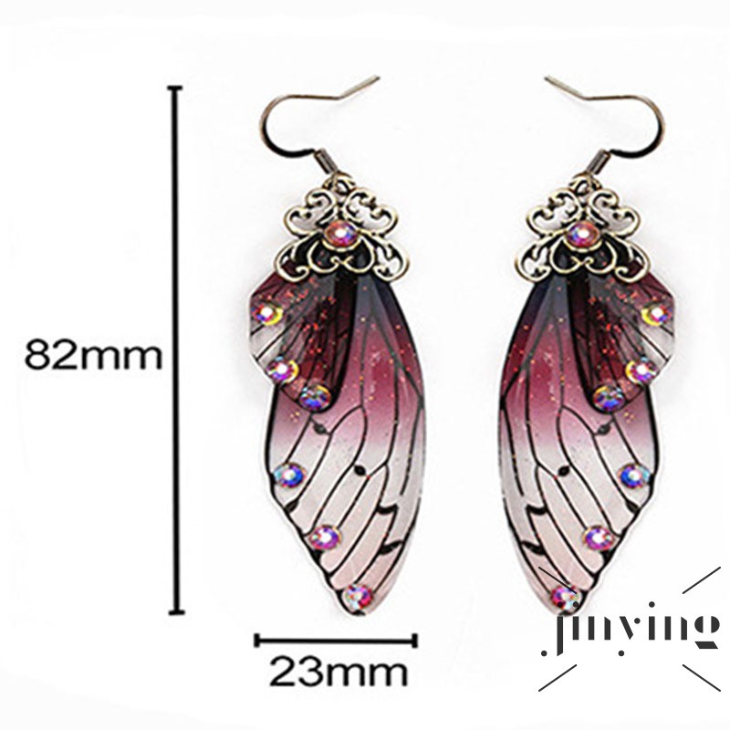 GETNOIVAS ❤S Wind Purple Butterfly Wing Earrings Fairy Tale Animal Glittering Bridal Drop Earrings Charm Women