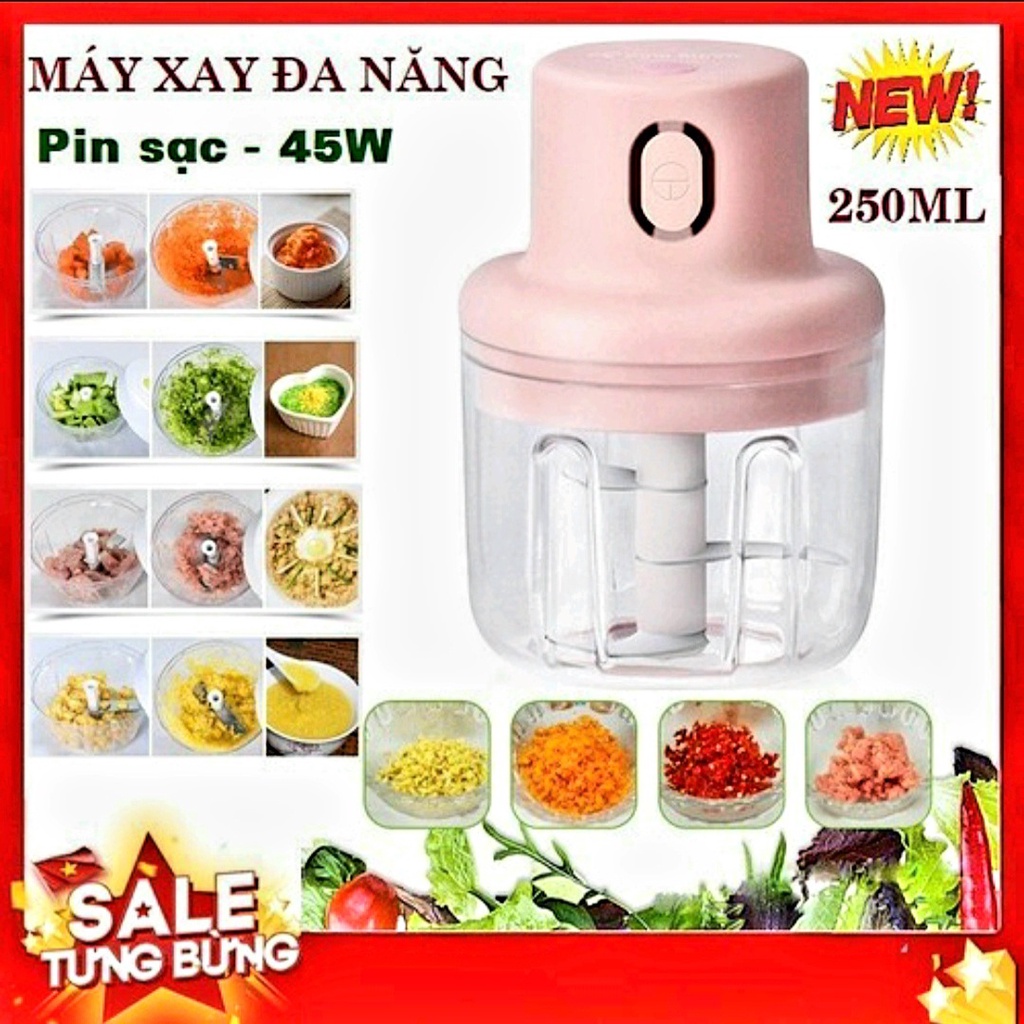 Máy xay tỏi ớt đa năng sạc điện, Máy xay mini cầm tay dung tích 250ml ( mẫu mới)