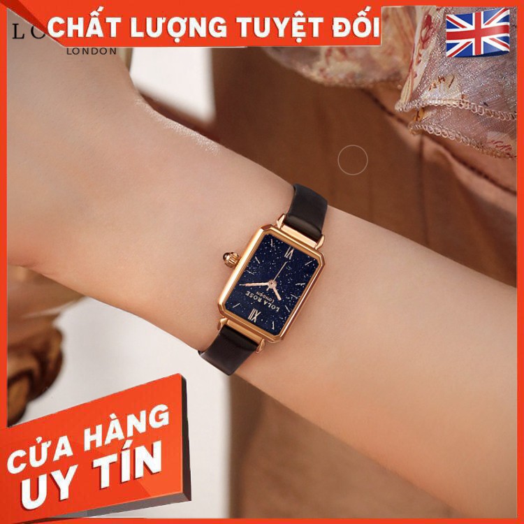 HÀNG CAO CẤP -  Đồng hồ nữ mặt vuông, đồng hồ Lolarose thiết kế từ Anh đá bảo thạch galaxy cao cấp, dây da mềm mại bảo h