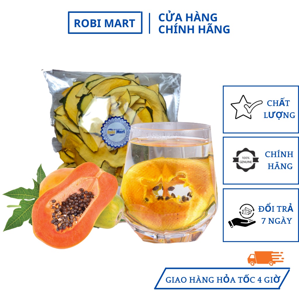 Đu đủ thái lát sấy lạnh Robi Mart 250g - Hàng loại 1 lát đẹp chính hãng