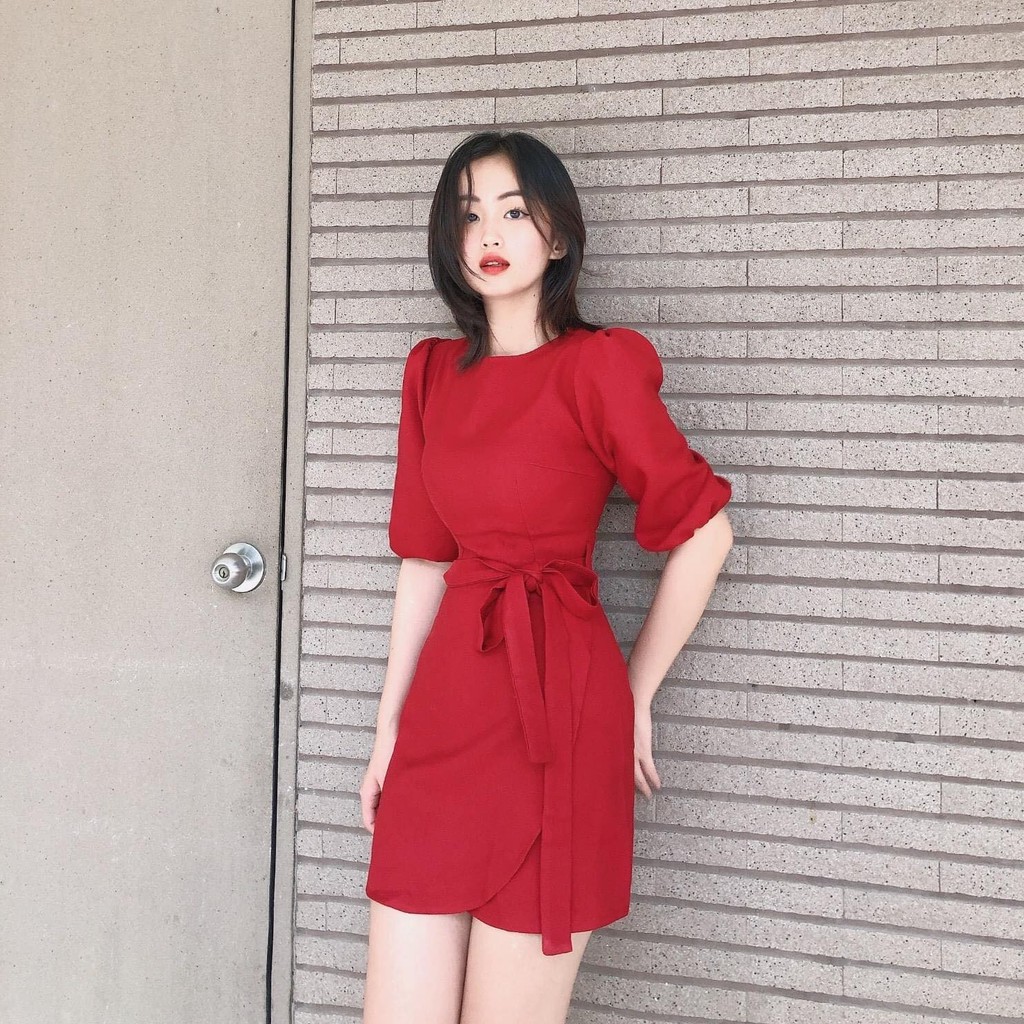 Đầm đắp tà phối eo nơ EDINI - D1163