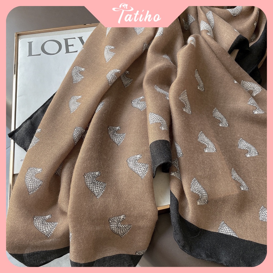 [Hàng Xịn, Giá Tốt] Khăn Choàng Quàng Cổ Lụa Cao Cấp Caro Ngựa Sang Trọng - Chất Liệu Lanh - 90x190cm - Mã KS010