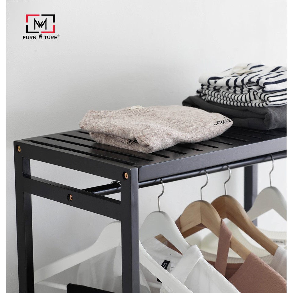 Tủ treo quần áo lắp ráp hàn quốc màu đen thương hiệu MW FURNITURE - Shelf hanger - Nội thất căn hộ