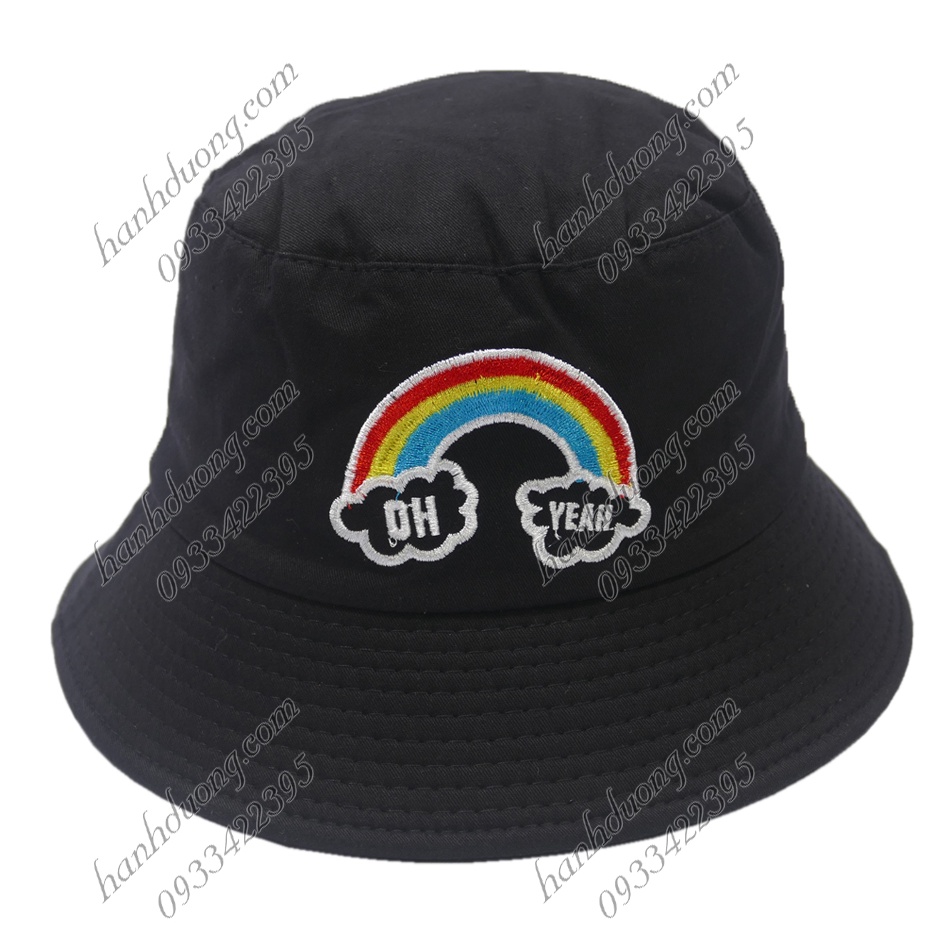 Nón bucket mũ tai bèo nam nữ vành nhỏ thêu cầu vồng Oh Yeh