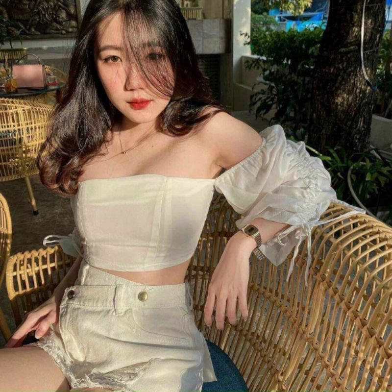 Áo tay bồng nhún sẵn mốt ngực ( kèm hình thật )