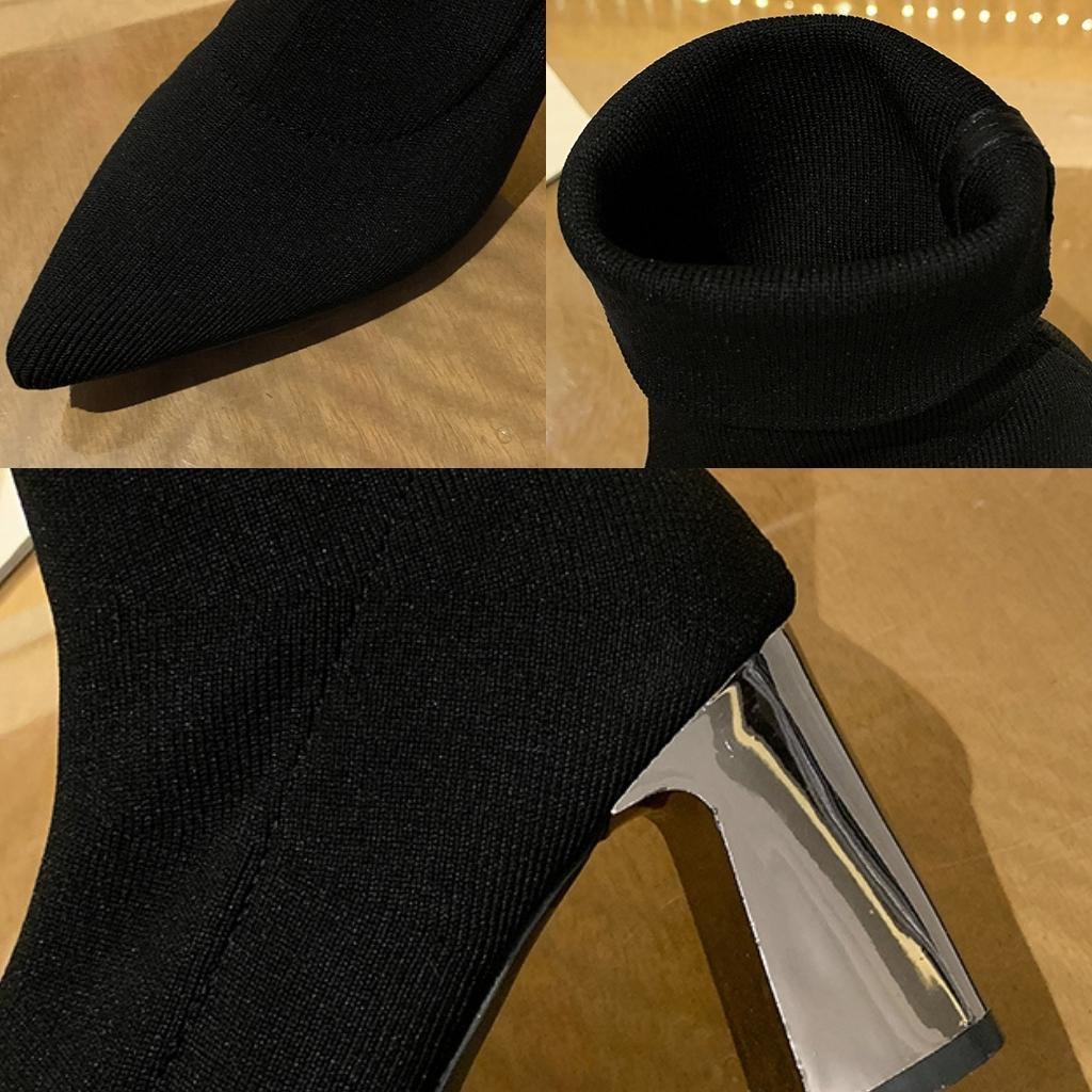 Giầy bốt nữ, boot len cổ cao mũi nhọn gót vuông 7 phân - BOT008 | BigBuy360 - bigbuy360.vn