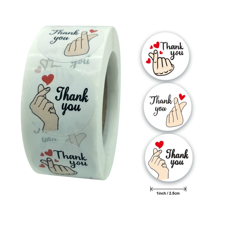 500pcs/roll 2.5cm 1inch Thank You Stickers Red Heart for Wedding Gift Seals Label