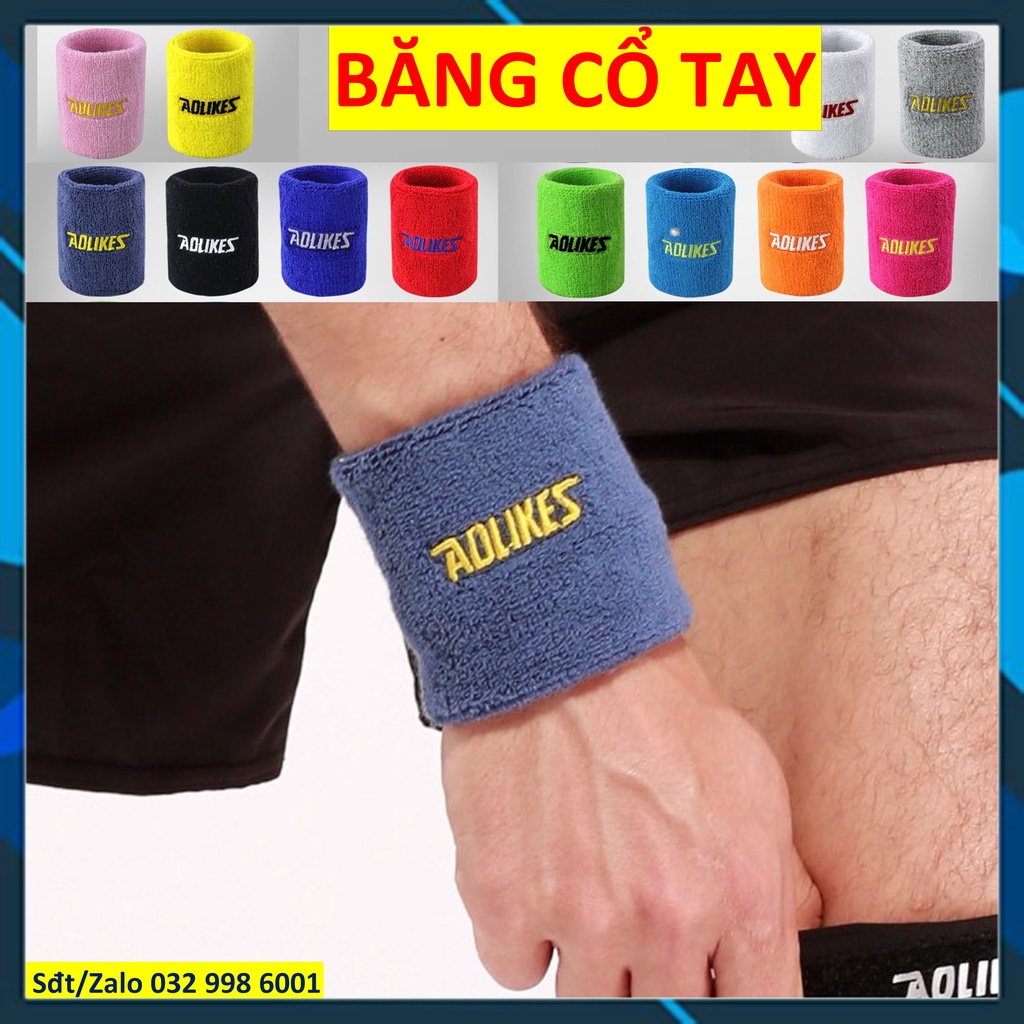 Xỏ cổ tay thể thao 11cm 0235 Băng cổ tay tập gym thấm mồ hôi chính hãng Aolikes 8cm 0230 0236 ddcg