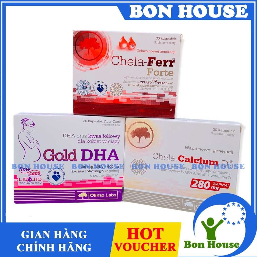(CAM KẾT CHÍNH HÃNG) HỘP CHELA CALCIUM D3 HỮU CƠ CÁC LOẠI CALCIUM D3 - FERR - GOLD DHA
