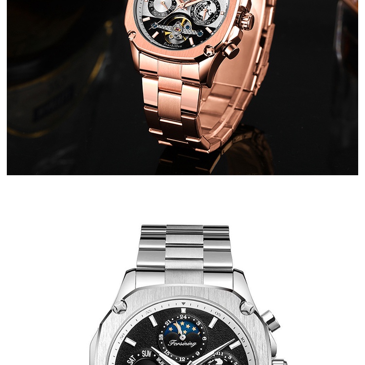 Đồng hồ Nam độc đáo Forsining dây thép - Đồng hồ nam lộ cơ dạ quang