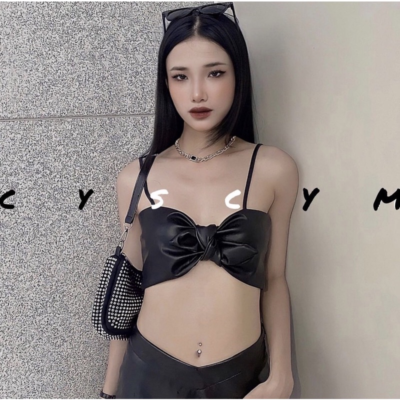Áo croptop da 2 dây + nơ thắt -