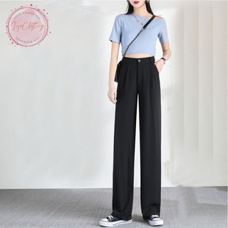 Quần vải ống rông nữ kiểu dáng quần suông ống rộng dài 100cm 2 màu Đen - Tím vải mưa dày dặn mặc đi học chơi làm công sở