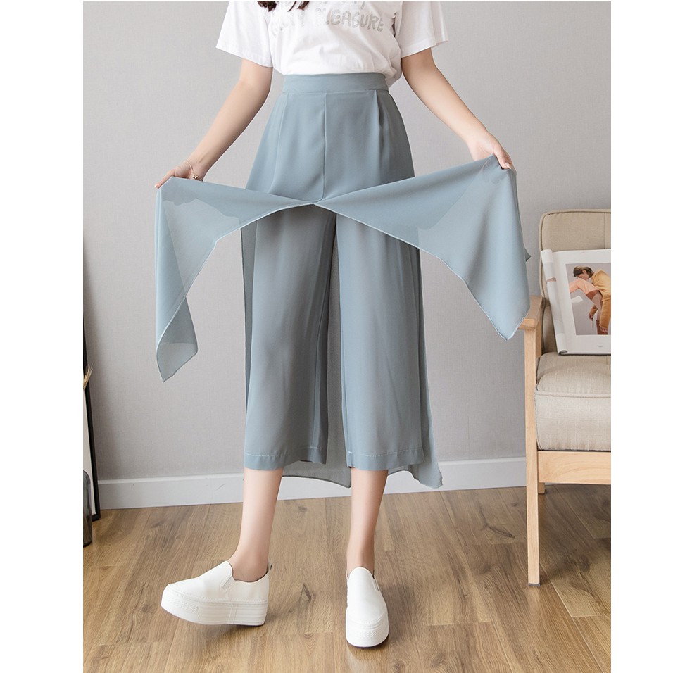 Quần culottes voan chẻ ống rộng