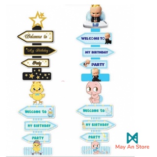 Cây Welcome - Xin Chào trang trí bàn tiệc sinh nhật Baby Boy cho các bé