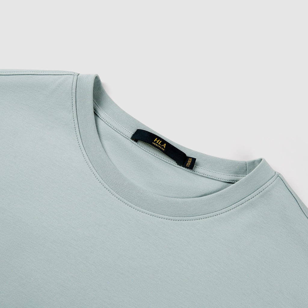 HLA - Áo thun nam ngắn tay cotton mềm thoáng khí Classic round-neck cotton light blue T-shirt