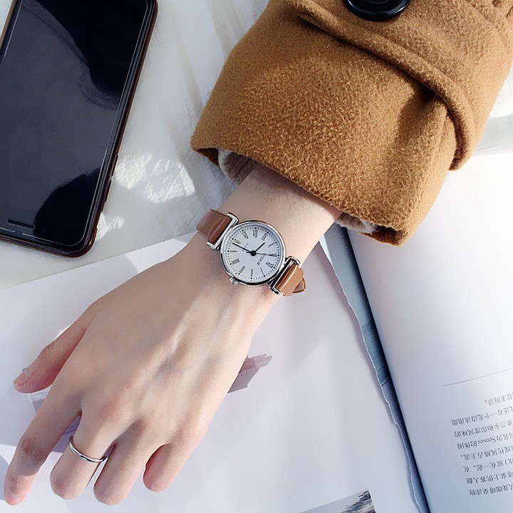 Đồng hồ nữ mặt tròn dây da 5 màu đa dạng CD14 Bán lẻ giá sỉ