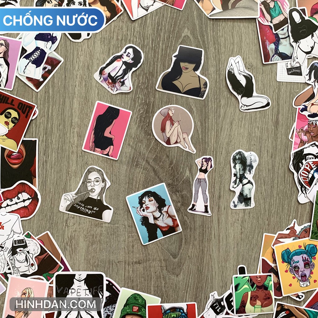 Sticker BAD GIRLS chống nước dán nón bảo hiểm, laptop, vali, đàn guitar