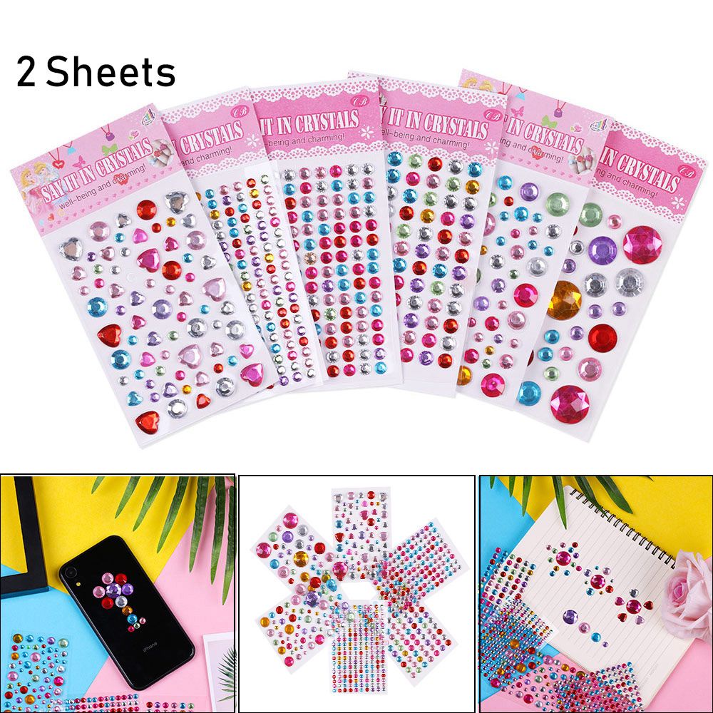 Set 2 Tấm Sticker Acrylic Dán Trang Trí Sổ Mobile/ Xe Hơi DIY Họa Tiết Kim Cương Dễ Thương Cho Bé |Diamond