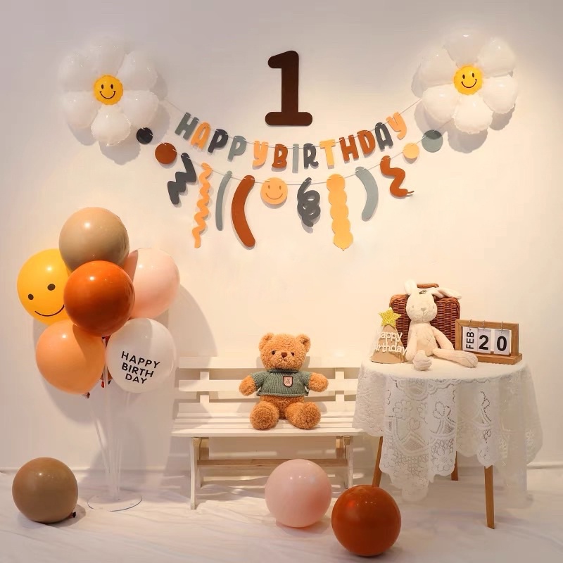 Set trang trí sinh nhật Hàn Quốc kiểu handmead với Bộ bóng trang trí sinh nhật màu vintage dễ trang trí tại nhà