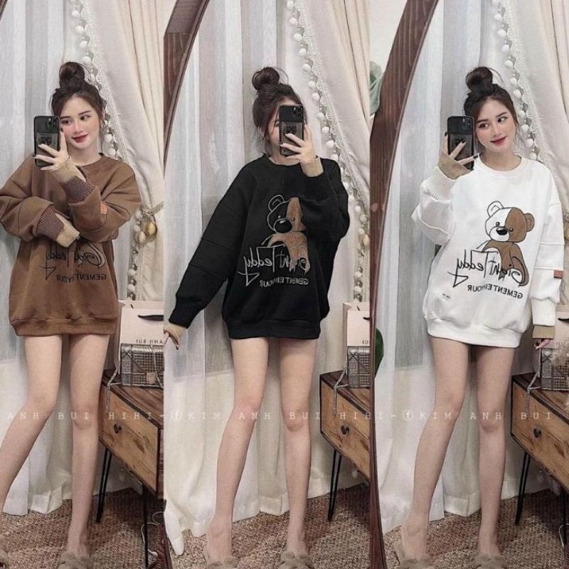 Áo nỉ gấu tay len hàng QCL1