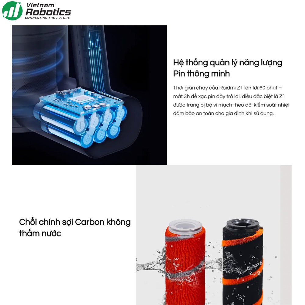 Máy hút bụi lau nhà cầm tay XiaoMi RoidMi Z1 - Phiên bản quốc tế - bảo hành 24 tháng - Nhiều đầu hút - Lực hút 22000Pa