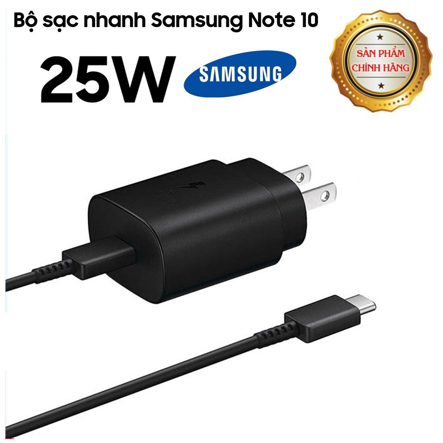 Bộ sạc nhanh Samsung 25W chính hãng Samsung Note 10 (Củ sạc 25W Samsung + Cáp C to C Samsung)