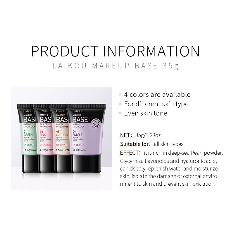 Kem Nền Trang Điểm LAIKOU Che Khuyết Điểm Chống Thấm Nước 4 Màu Sắc Tùy Chọn Cho Da Mặt 35g | BigBuy360 - bigbuy360.vn