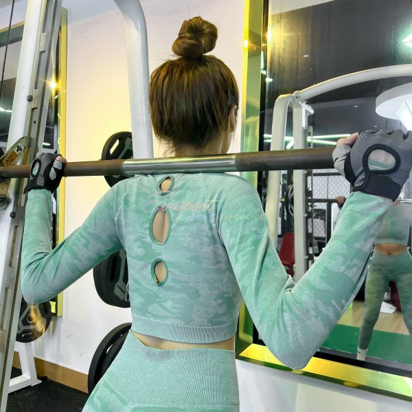 Áo tập gym nữ [Camo Sameless] cao cấp hàng nội địa Trung Quốc, chất dệt kim, co giãn tốt,  Hot Trend 2020 - EvaSport.VN