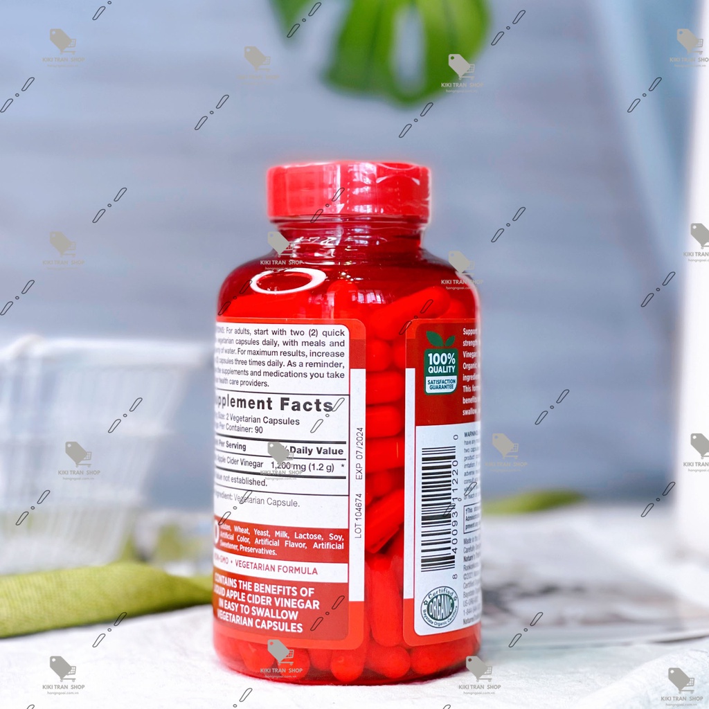 Viên uống giảm cân, giữ dáng đẹp giấm táo Apple Cider Vinegar 1200mg hộp 180 viên, chính hãng Nature’s Truth của Mỹ