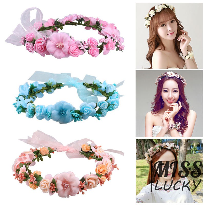 Vòng hoa giả đội đầu thiết kế tinh tế thanh lịch dành cho nữ