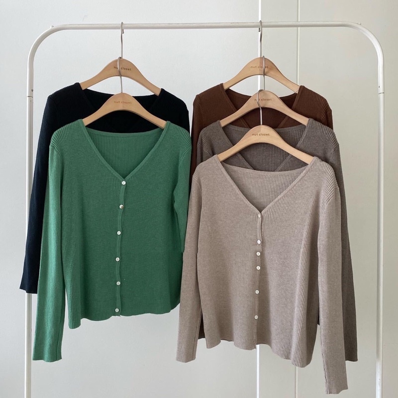 Cardigan len gân cổ V