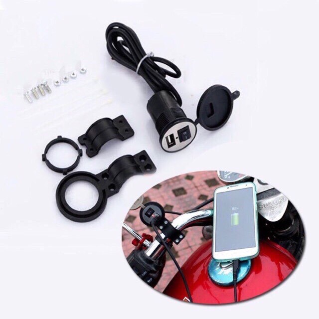 Sạc Điện Thoại Gắn Trên Xe Máy Chống Nước Có Công Tắt